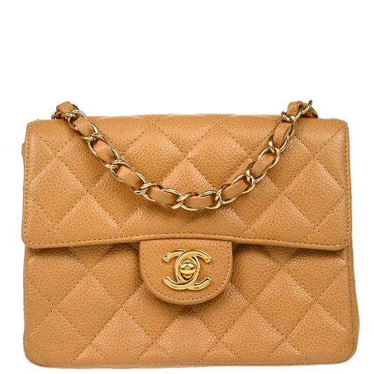 Chanel 2005-2006 Beige Caviar Mini Classic Square Flap Shoulder Bag 17