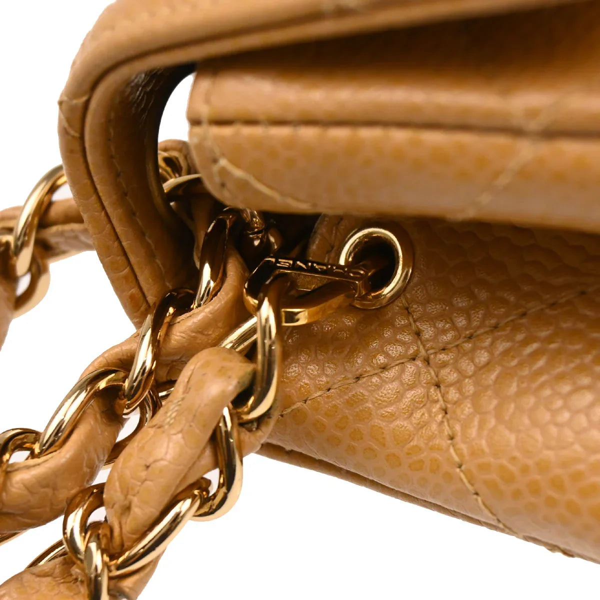 Chanel 2005-2006 Beige Caviar Mini Classic Square Flap Shoulder Bag 17