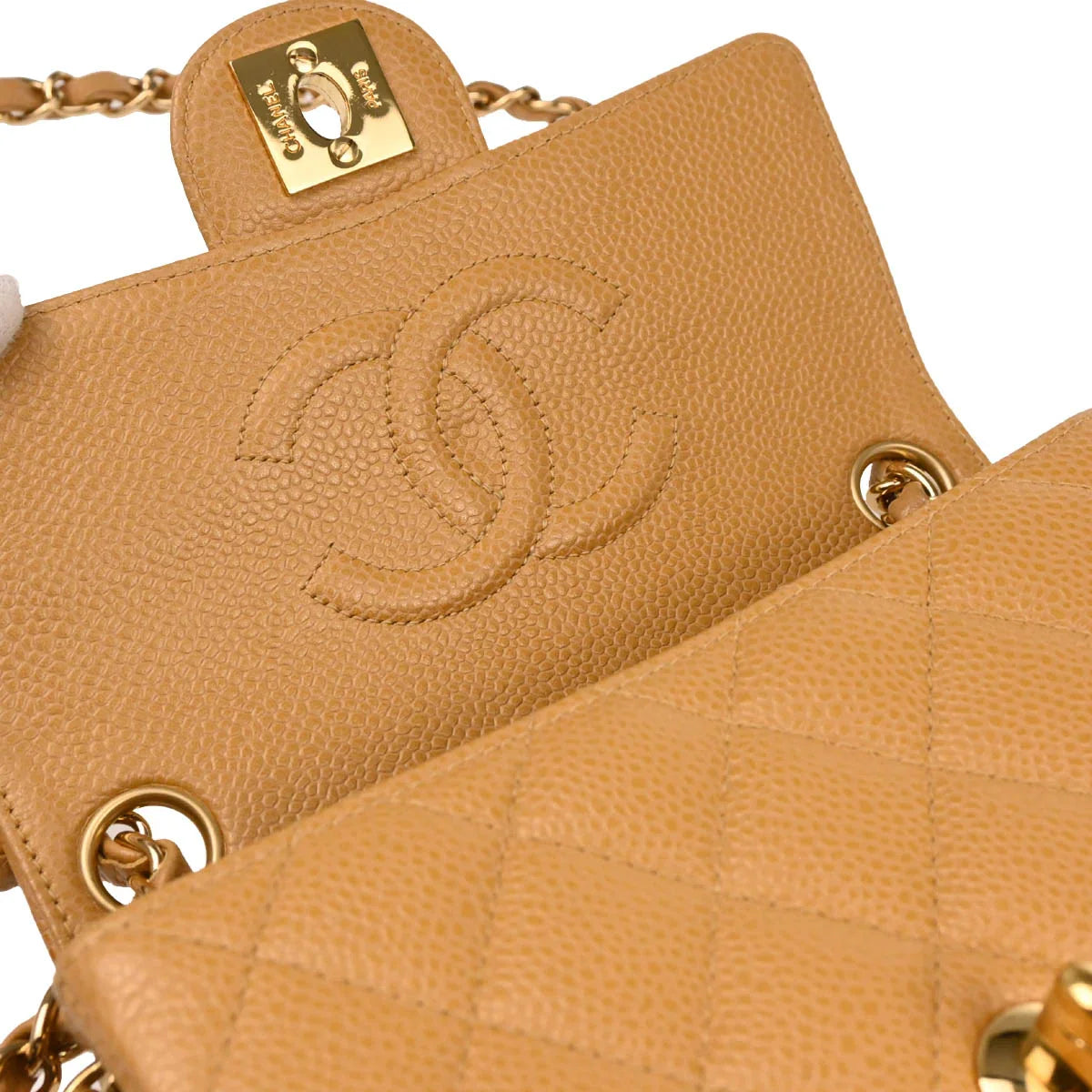 Chanel 2005-2006 Beige Caviar Mini Classic Square Flap Shoulder Bag 17