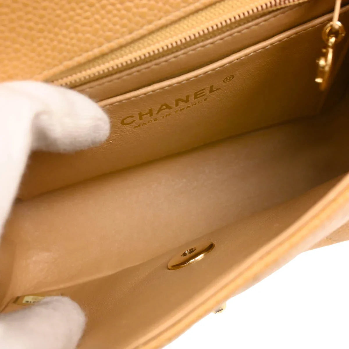 Chanel 2005-2006 Beige Caviar Mini Classic Square Flap Shoulder Bag 17