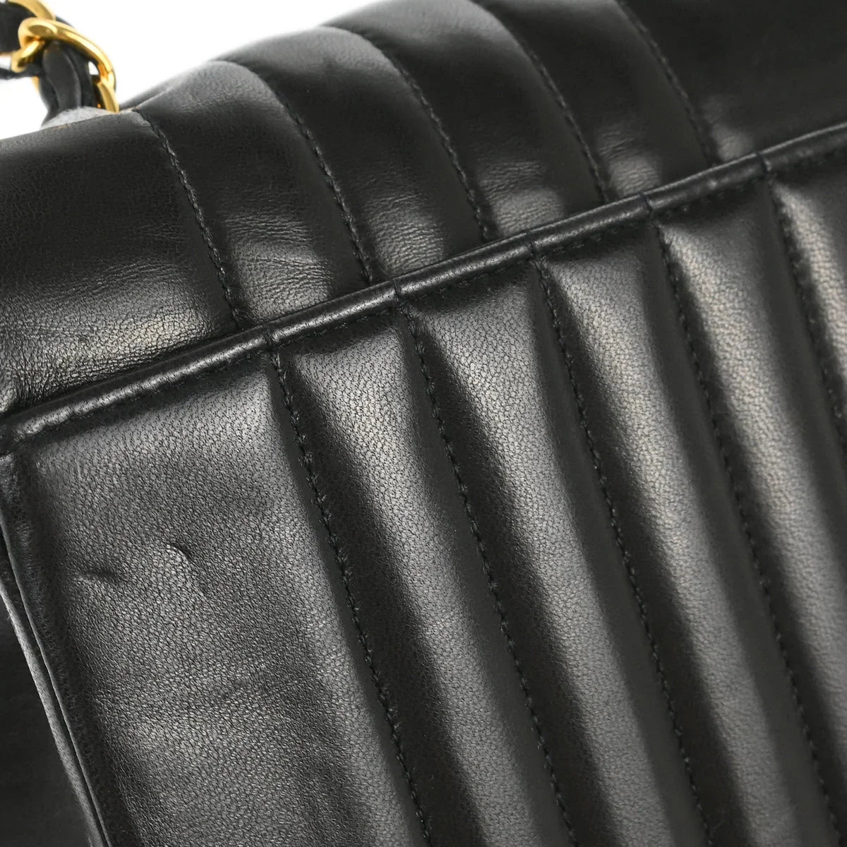 Chanel 1991-1994 Black Lambskin Vertical Stitch Single Flap Shoulder Bag