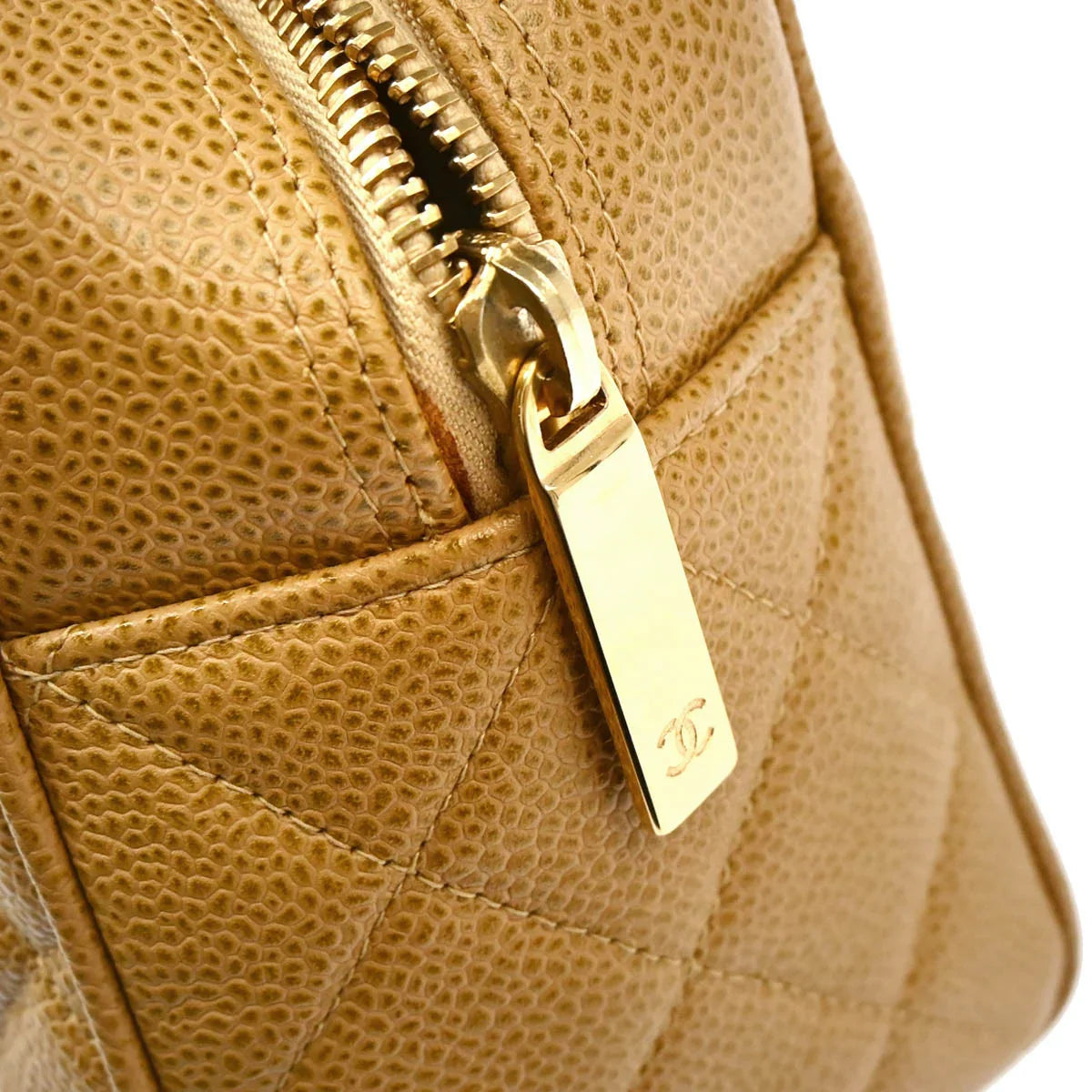 Chanel 2003-2004 Beige Caviar Bowling Bag 27