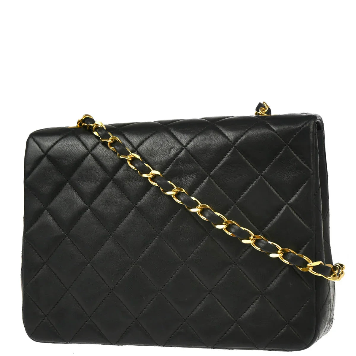 Chanel 1989-1991 Black Lambskin Classic Square Flap Shoulder Bag 20