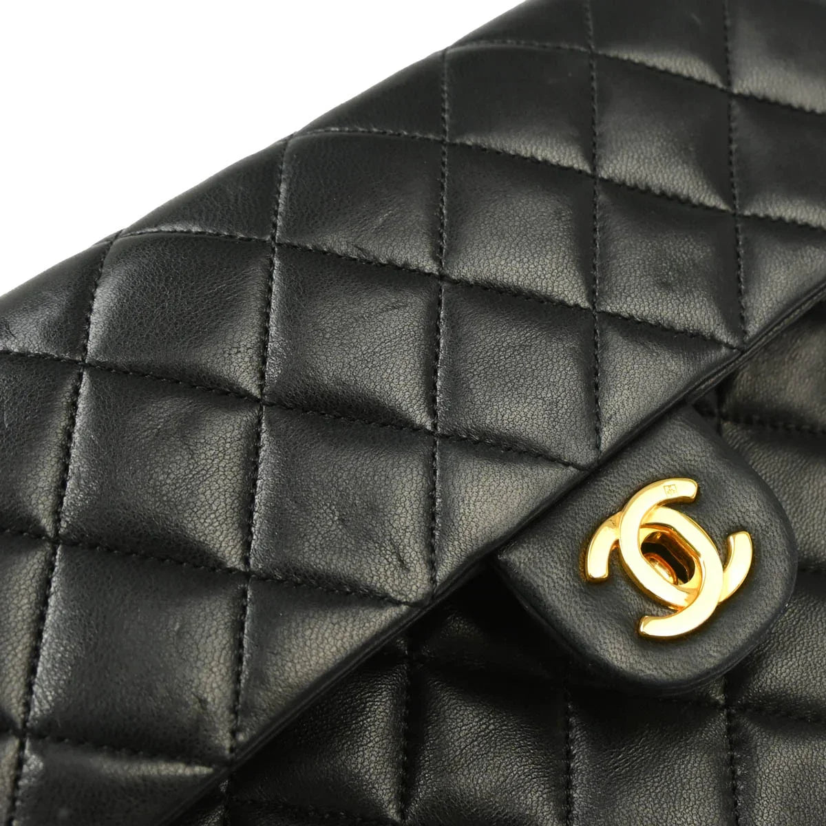 Chanel 1989-1991 Black Lambskin Classic Square Flap Shoulder Bag 20
