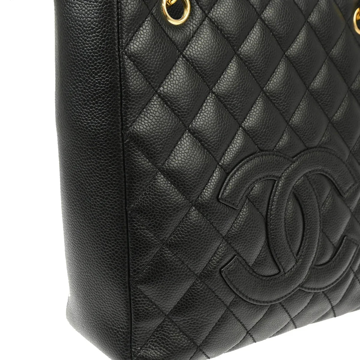 Chanel 2006-2008 Black Caviar Petite Shopping Tote PST Chain Handbag