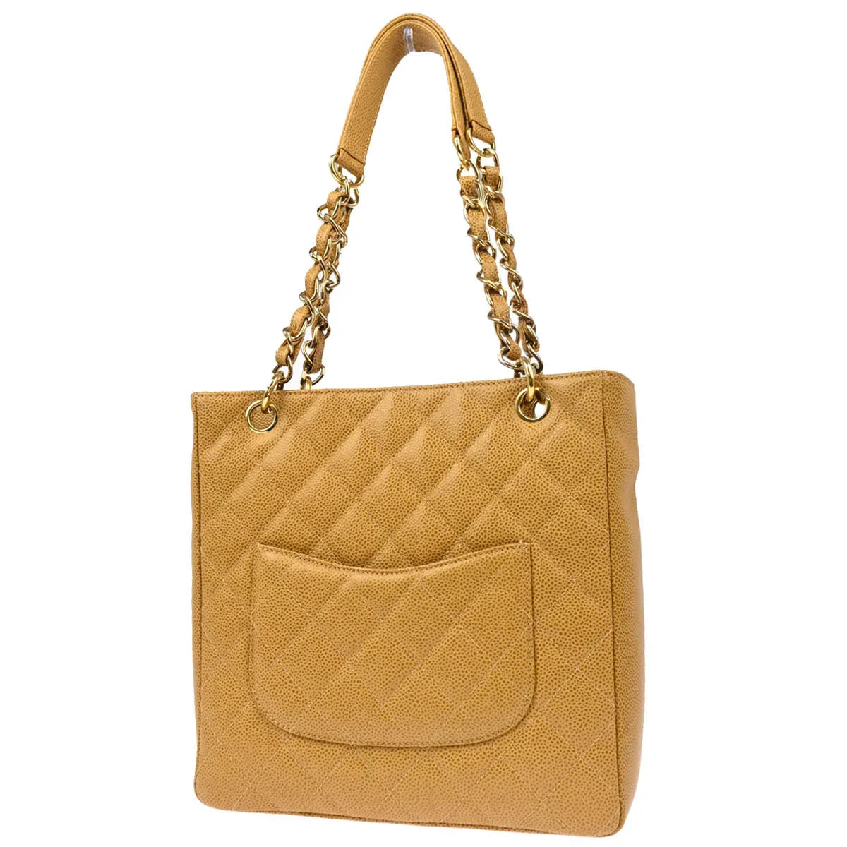 Chanel 2003-2004 Beige Caviar Petite Shopping Tote PST Chain Handbag