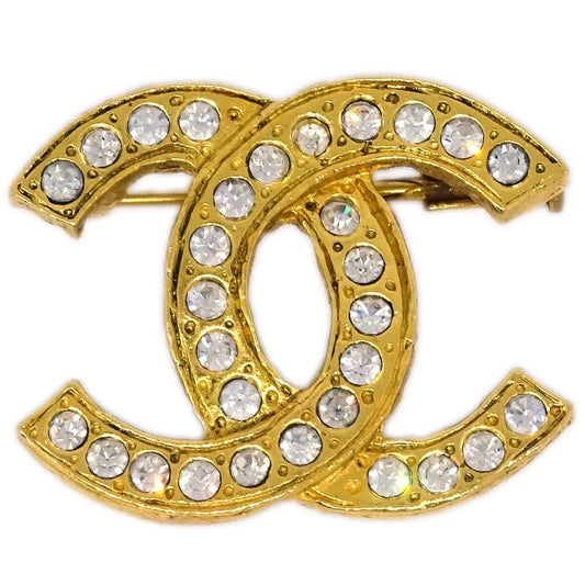 Chanel CC Brooch Pin Gold Rhinestone
