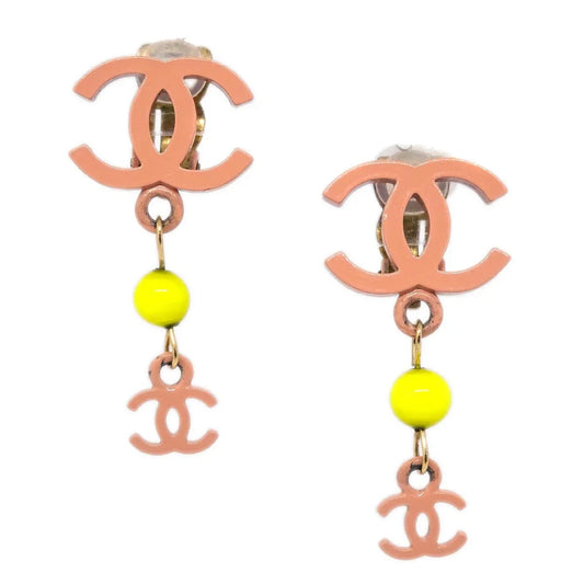 Chanel CC Dangle Earrings Pink Clip-On 03S