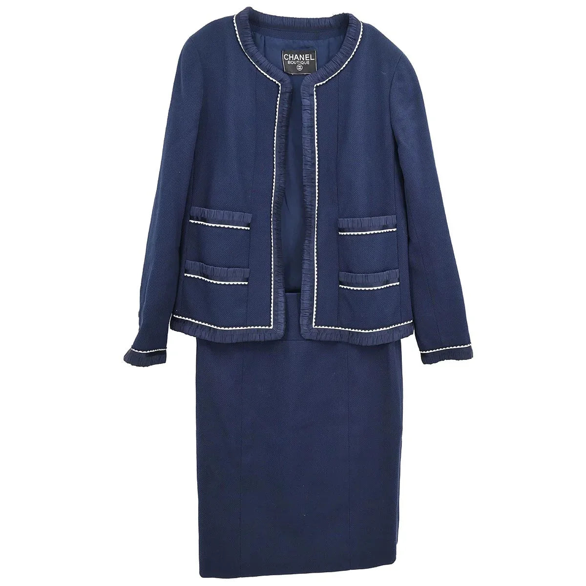 Chanel Setup Suit Jacket Skirt Navy P294 #38
