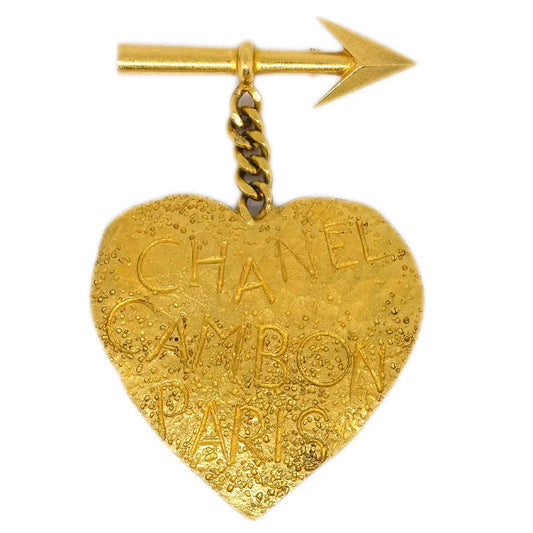 Chanel Bow And Arrow Heart Brooch Pin Gold 93A