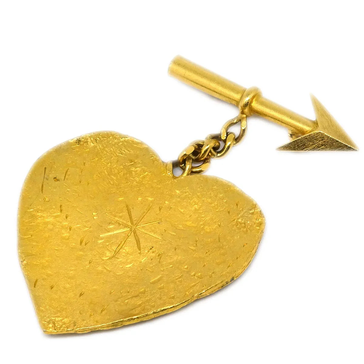 Chanel Bow And Arrow Heart Brooch Pin Gold 93A