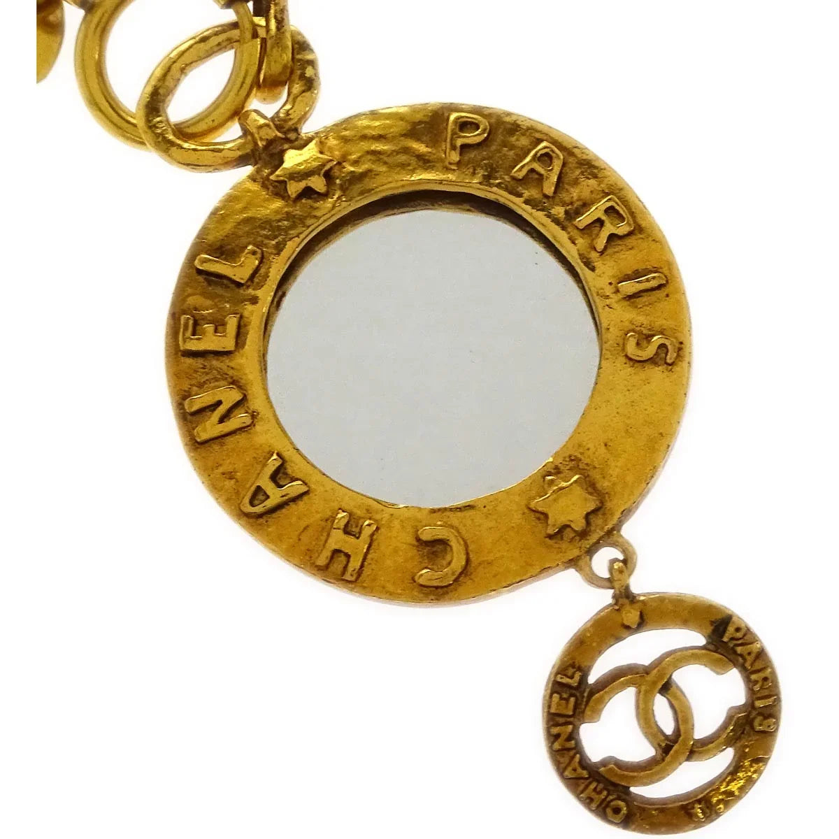 Chanel Chain Pendant Mirror Necklace Gold 28