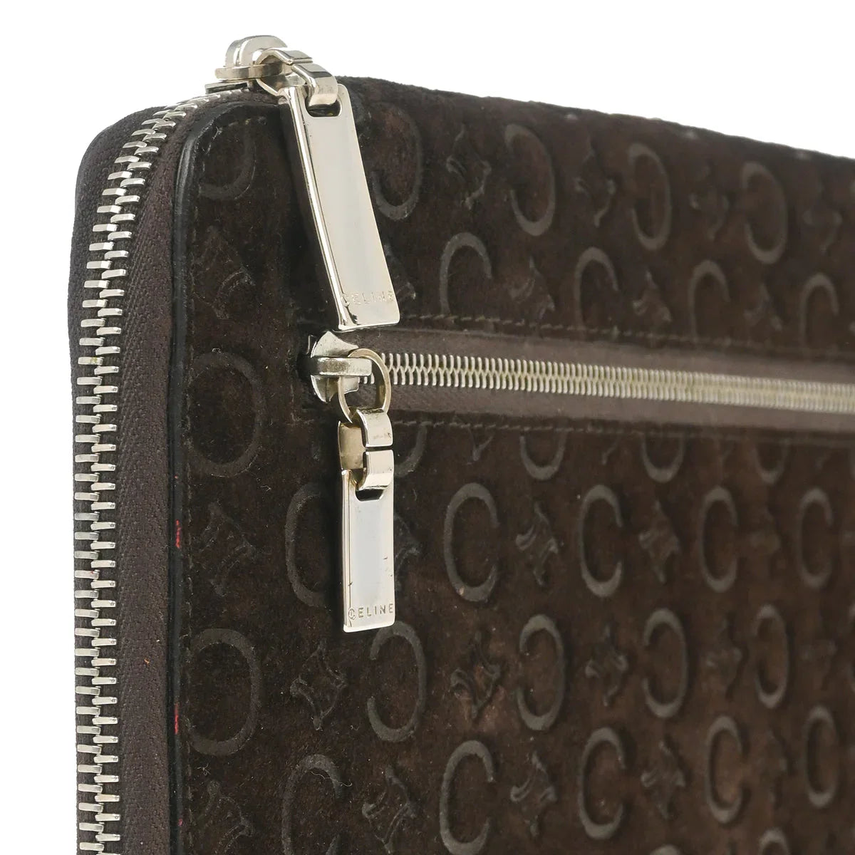 Celine Brown Suede Macadam Pouch Wallet