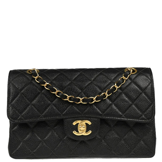 Chanel 2001-2003 Black Caviar Small Classic Double Flap Shoulder Bag