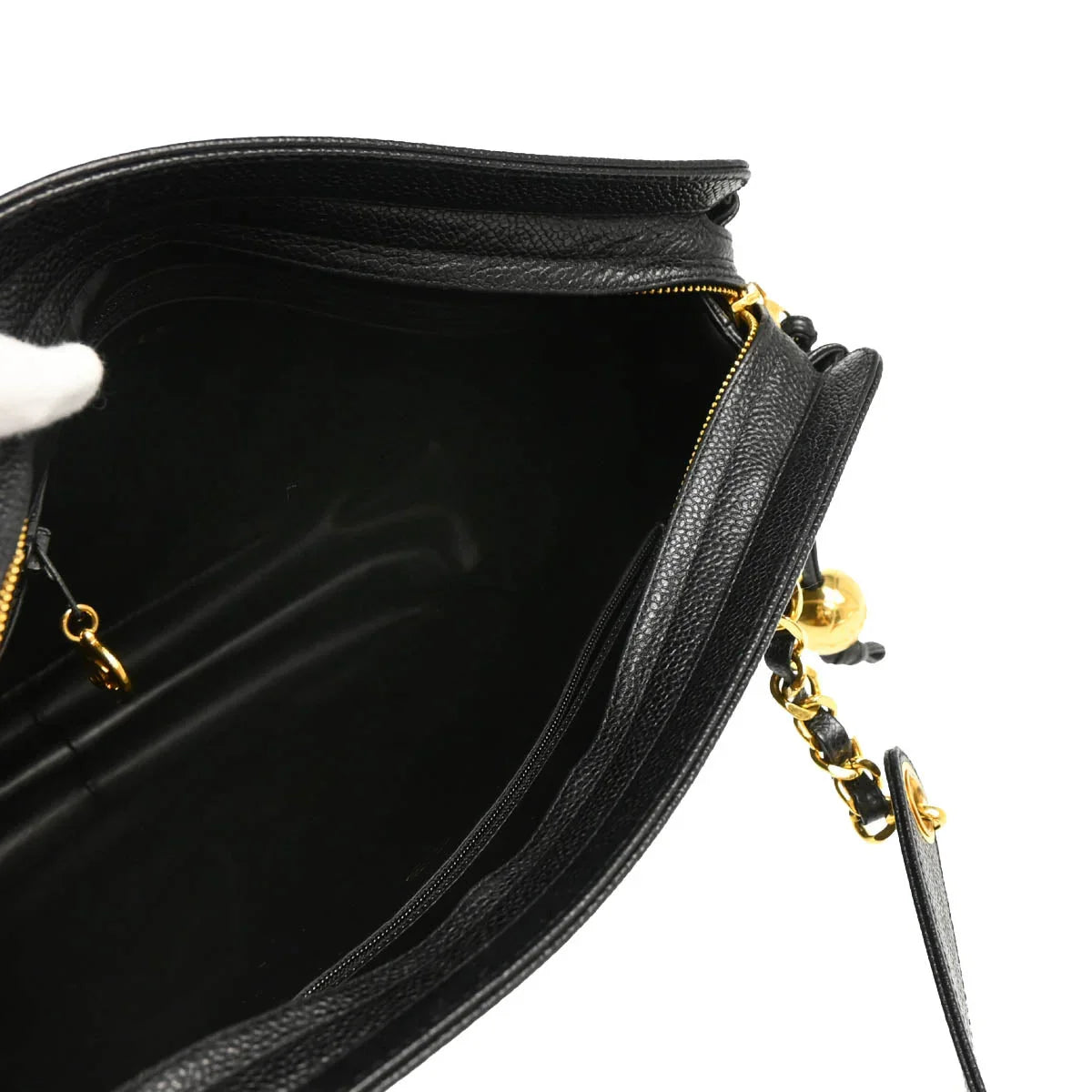 Chanel 1994-1996 Black Caviar Triple CC Shoulder Tote Bag
