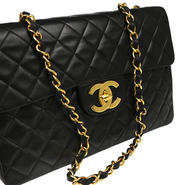 Chanel Black Lambskin Maxi Classic Flap Shoulder Bag – AMORE