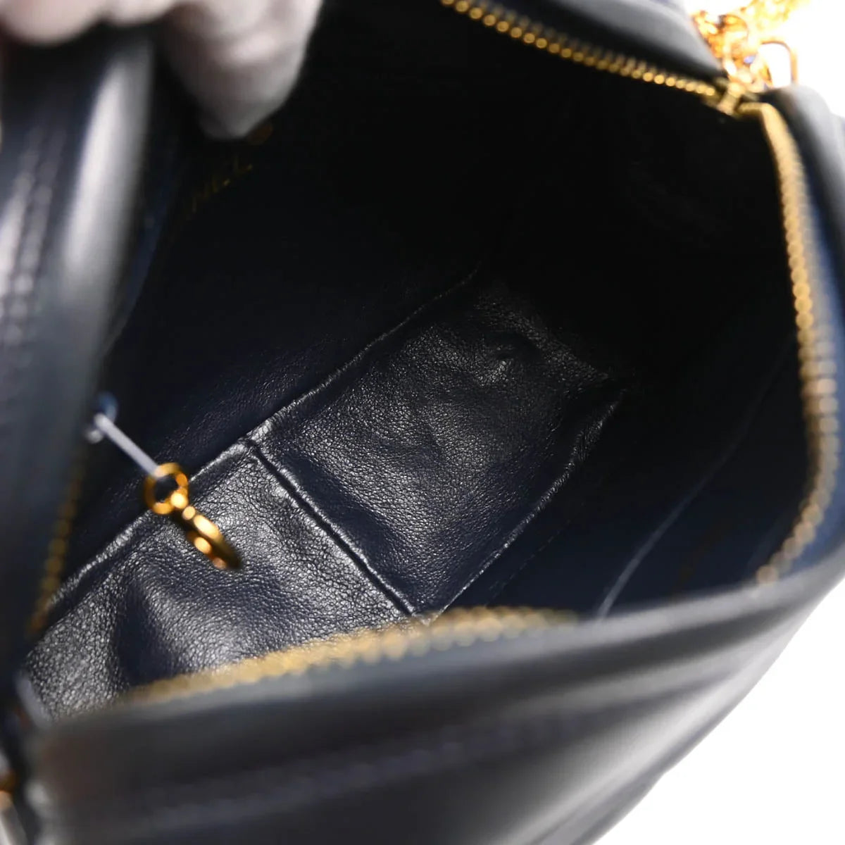 Chanel 1991-1994 Navy Lambskin Chevron Camera Bag Mini