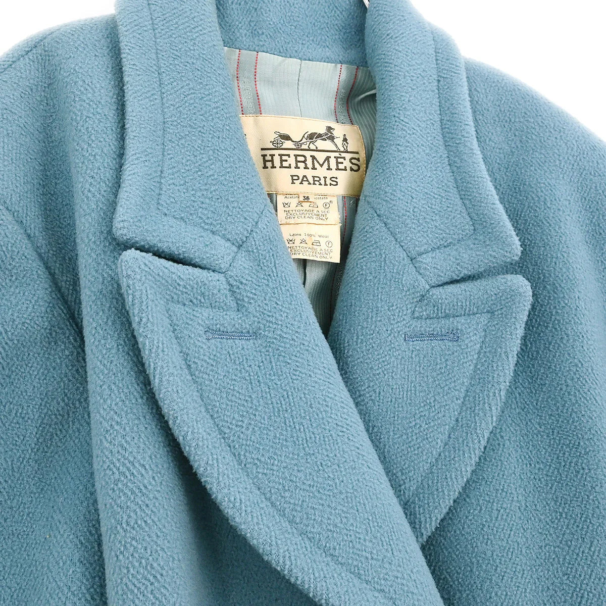 Hermes Double Breasted Coat Light Blue #36