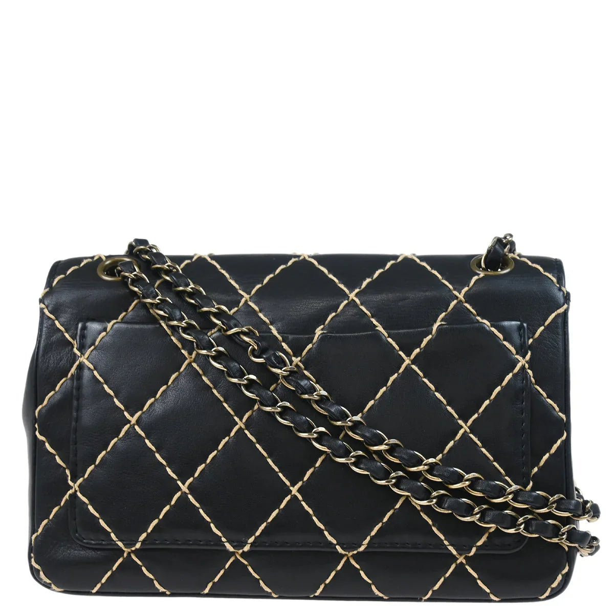 Chanel 2000-2002 Black Calfskin Wild Stitch Single Flap Shoulder Bag