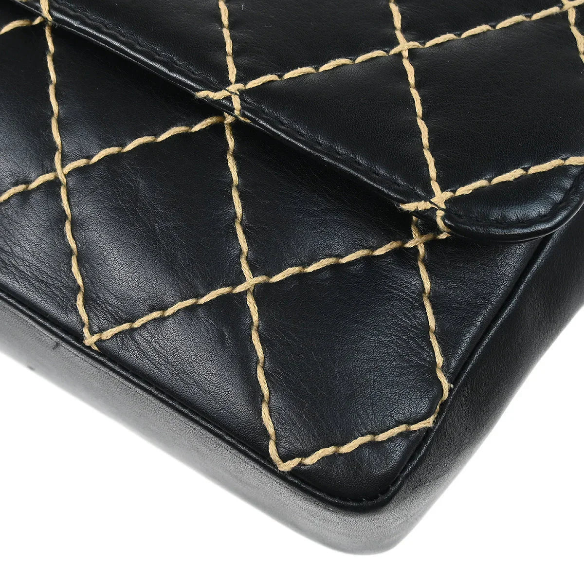 Chanel 2000-2002 Black Calfskin Wild Stitch Single Flap Shoulder Bag