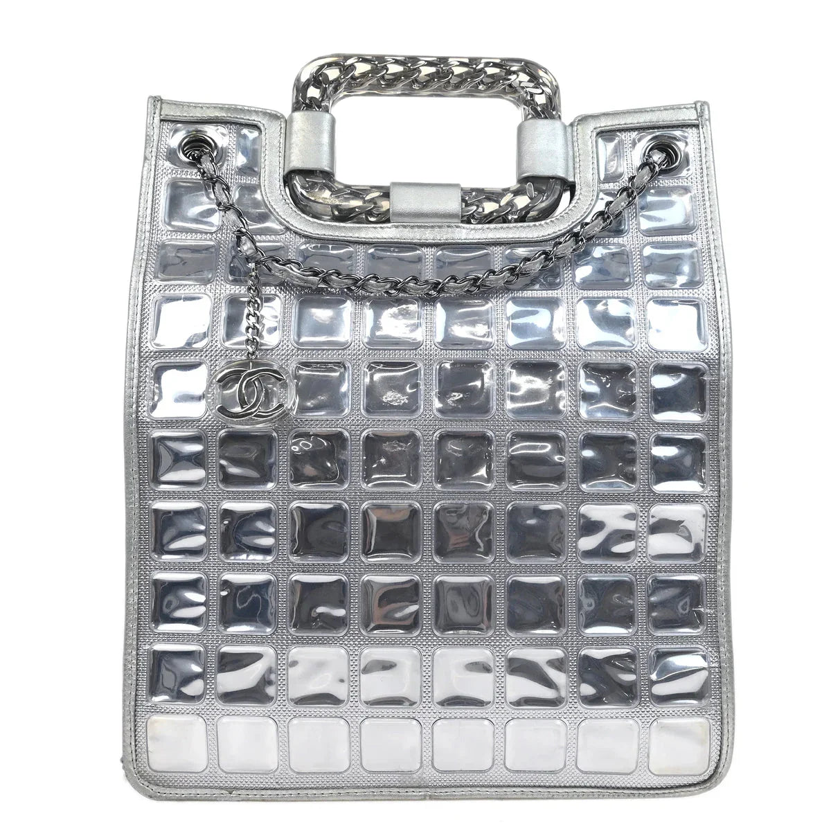Chanel 2006-2008 Silver Vinyl Ice Cube Tote 2way Shoulder Handbag