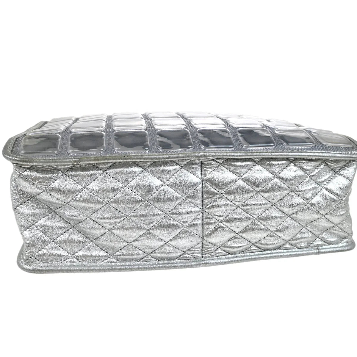 Chanel 2006-2008 Silver Vinyl Ice Cube Tote 2way Shoulder Handbag
