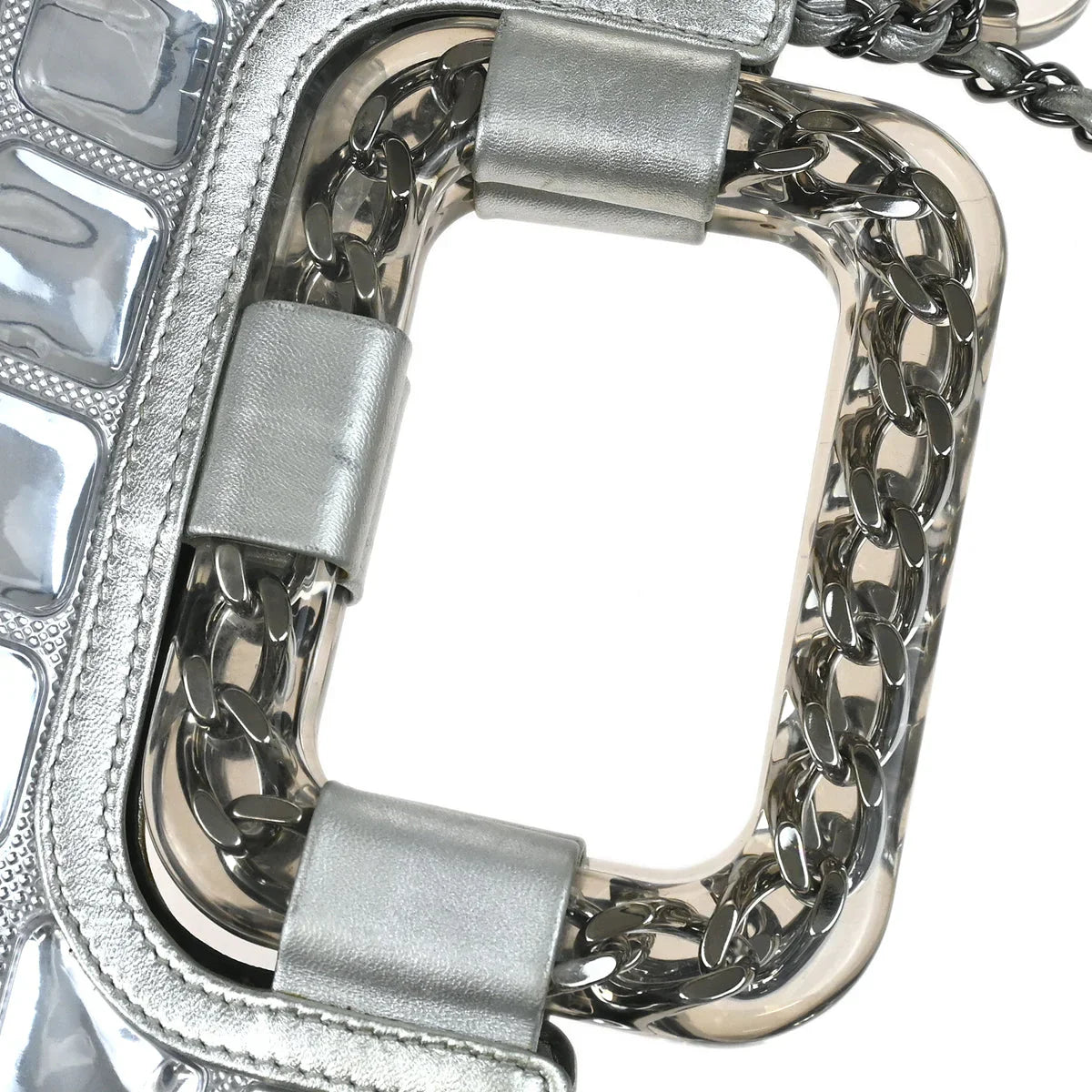 Chanel 2006-2008 Silver Vinyl Ice Cube Tote 2way Shoulder Handbag