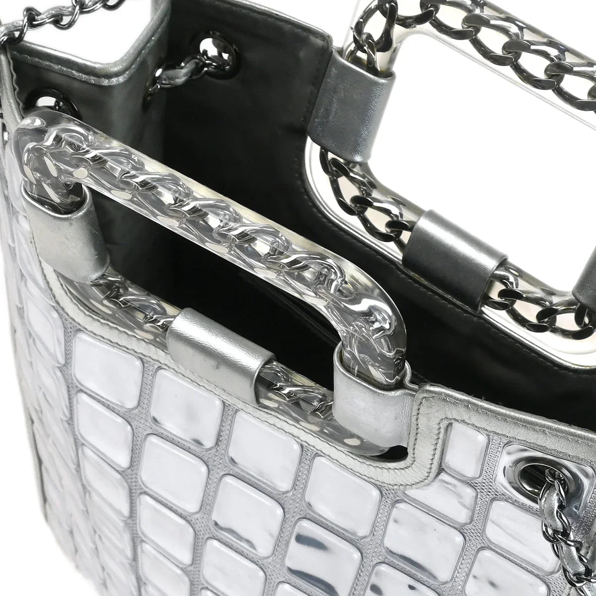Chanel 2006-2008 Silver Vinyl Ice Cube Tote 2way Shoulder Handbag