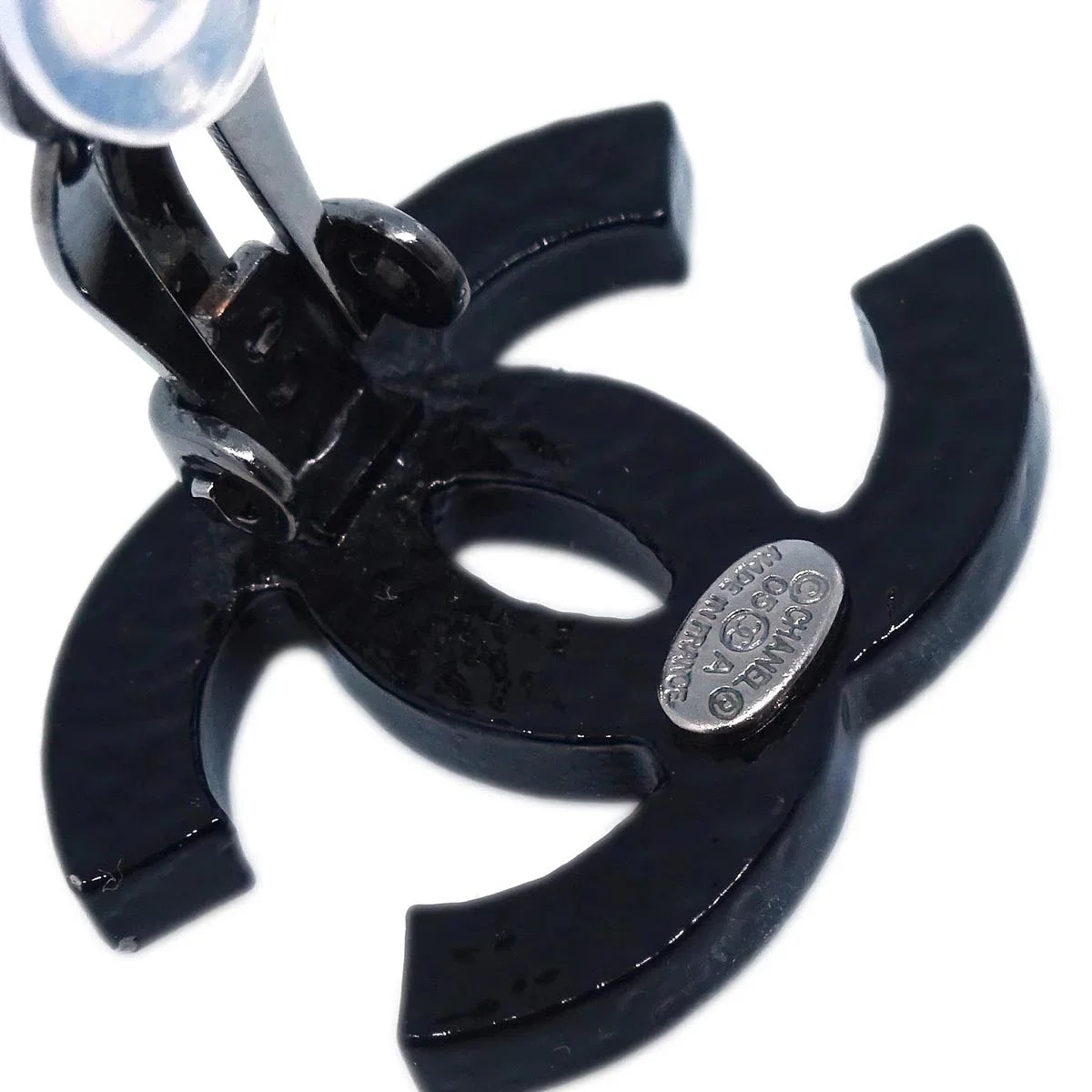Chanel CC Earrings Clip-On Black Rhinestone 05A