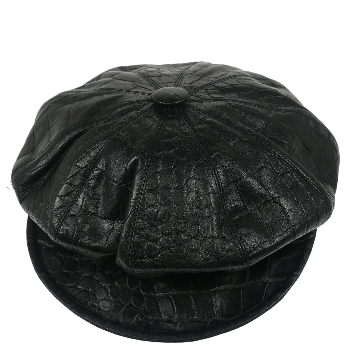 Christian Dior Black Embossed Leather Newsboy Cap Hat Small Good
