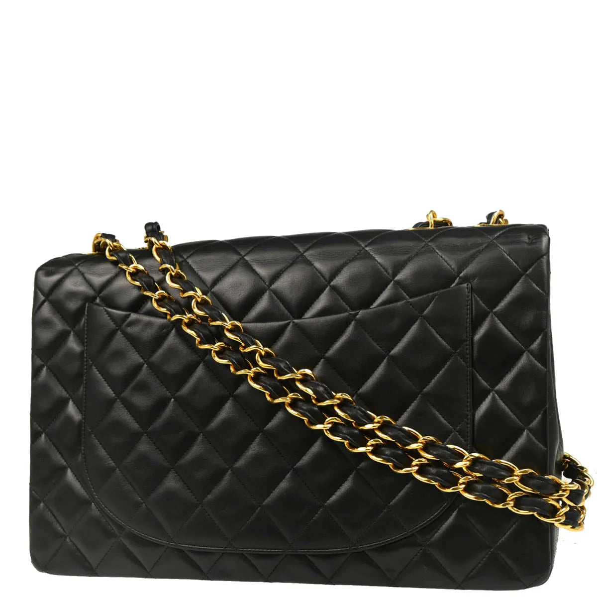 Chanel 1991-1994 Black Lambskin Maxi Classic Flap Shoulder Bag