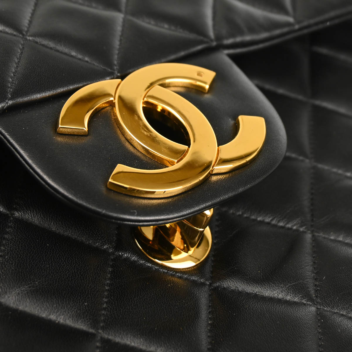 Chanel 1991-1994 Black Lambskin Maxi Classic Flap Shoulder Bag