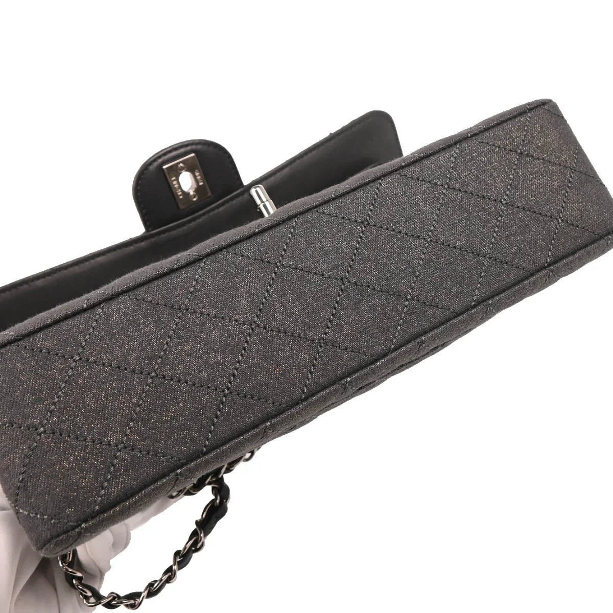 Chanel 2005-2006 Metallic Gray Cotton Medium Classic Double Flap Shoulder Bag