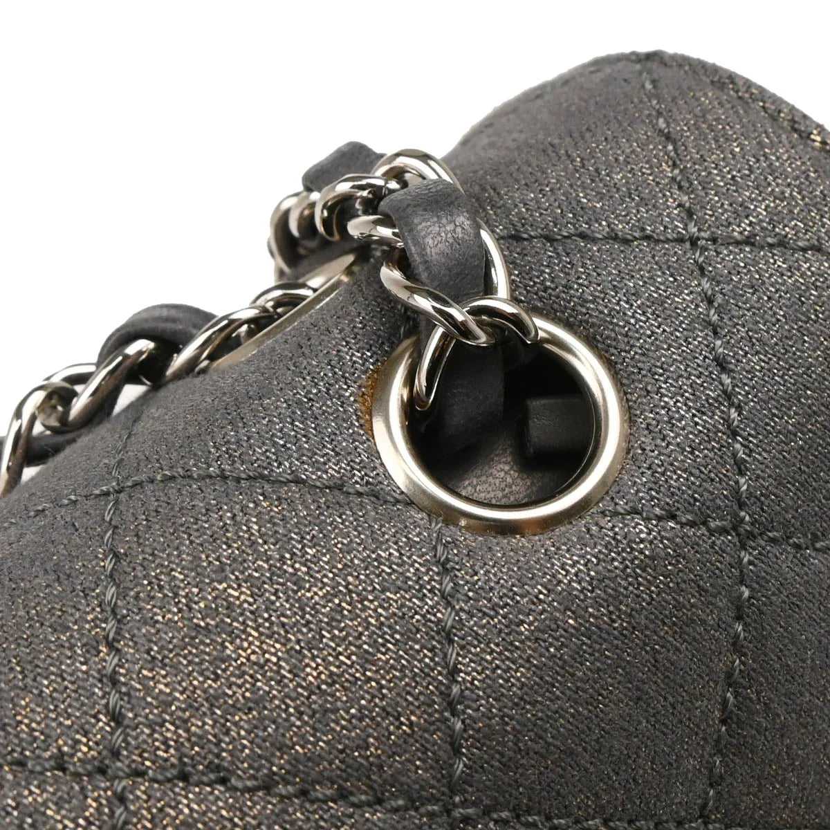 Chanel 2005-2006 Metallic Gray Cotton Medium Classic Double Flap Shoulder Bag