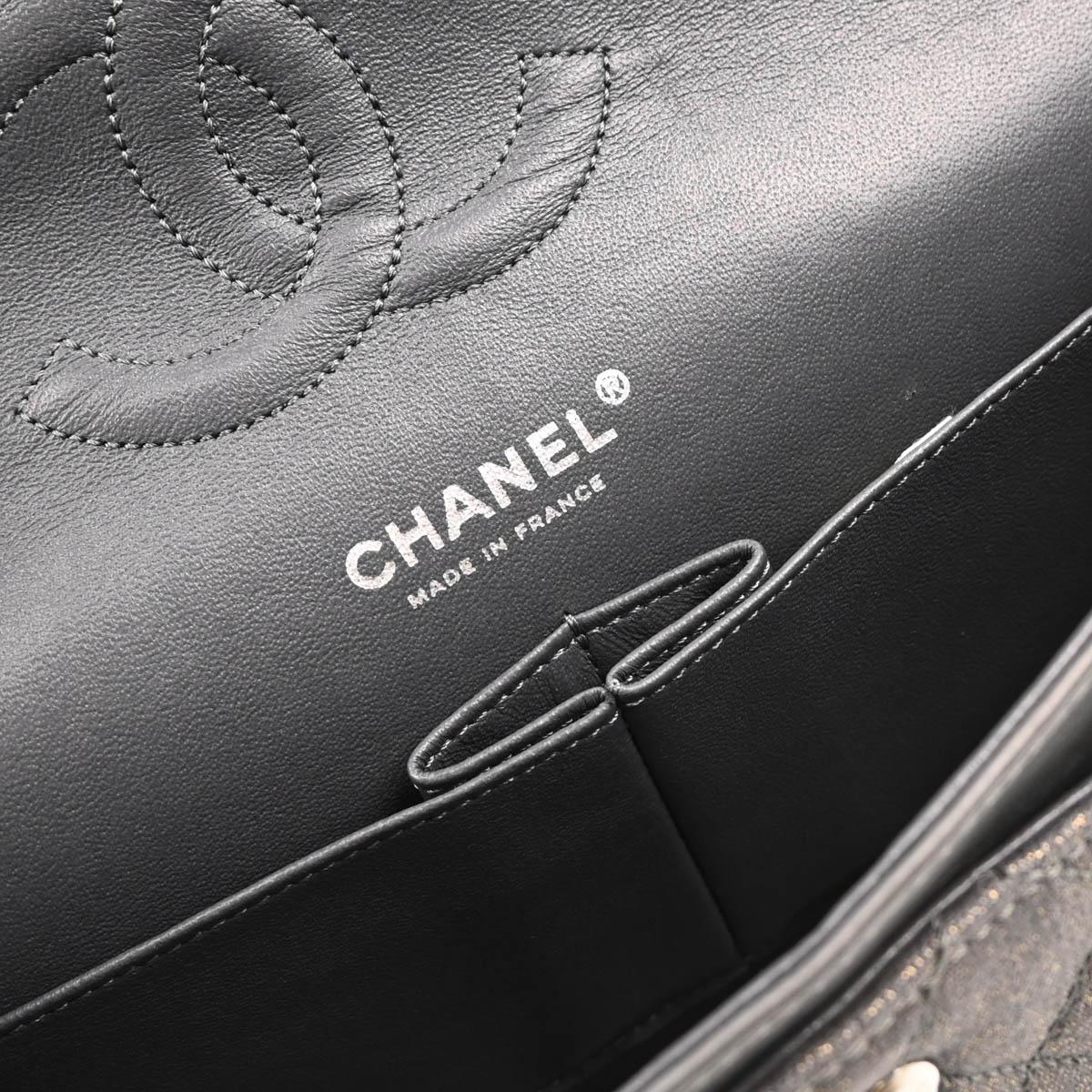 Chanel 2005-2006 Metallic Gray Cotton Medium Classic Double Flap Shoulder Bag