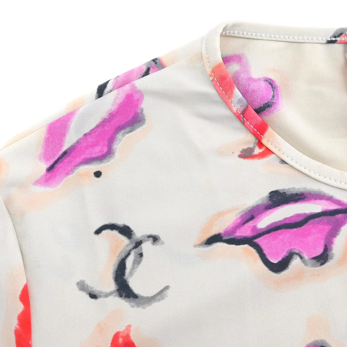 Chanel Lipstick Cropped T-shirt Top White #44