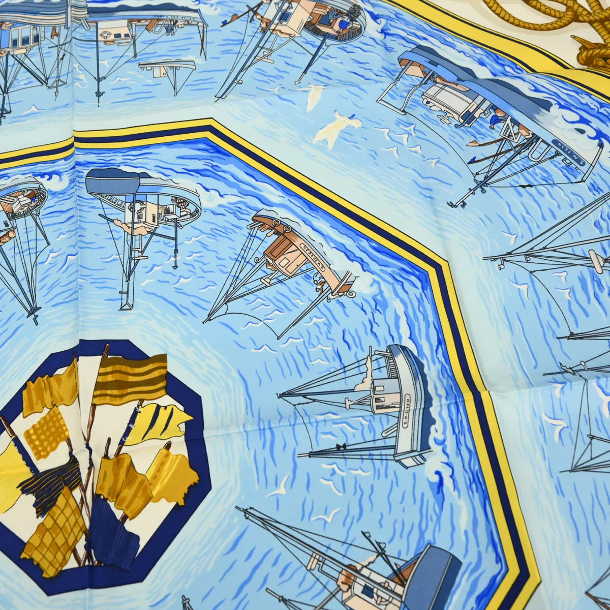 Hermes Scarf Carre 90 Retour de Peche Blue Small Good