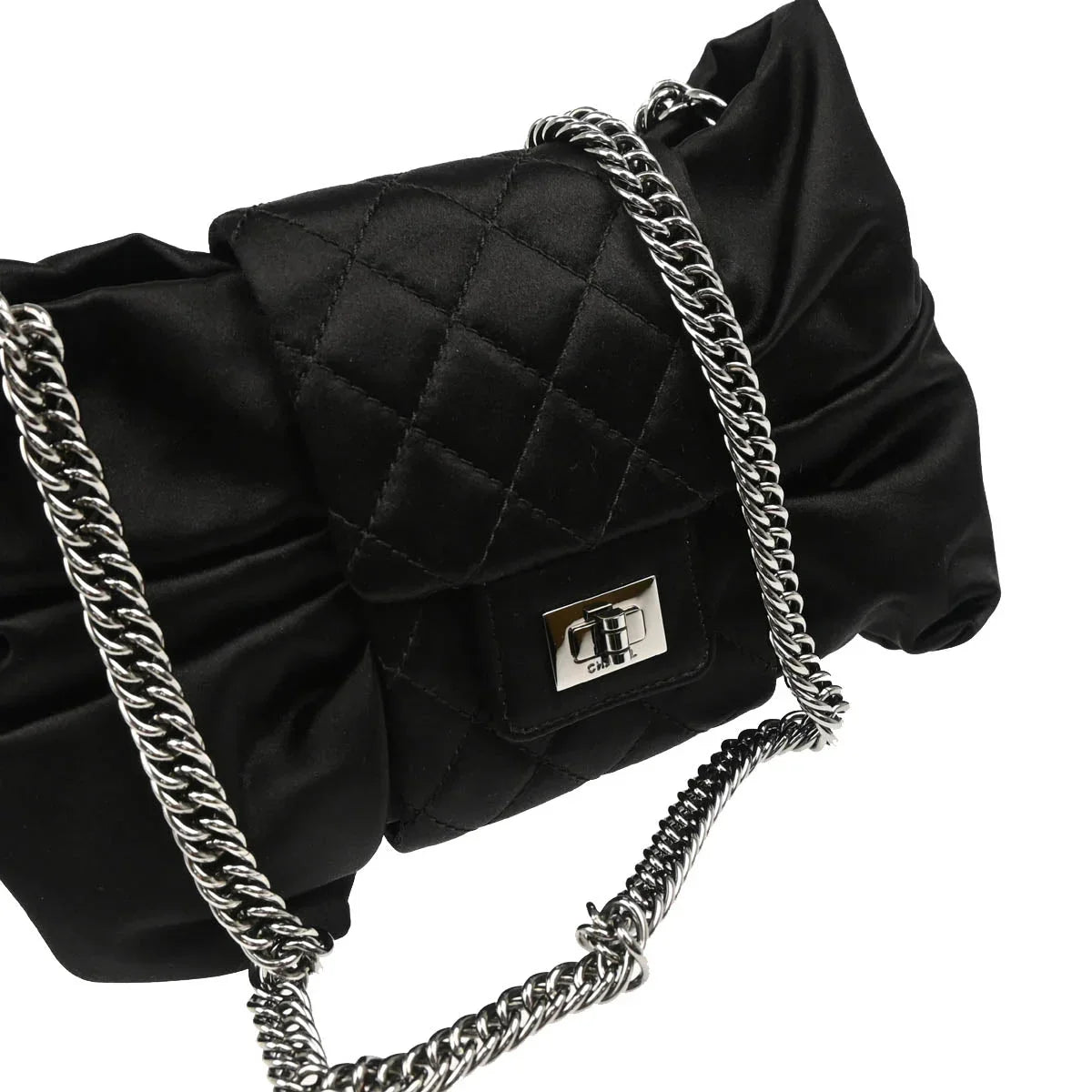 Chanel 2006-2008 Black Satin Bow Shoulder Bag