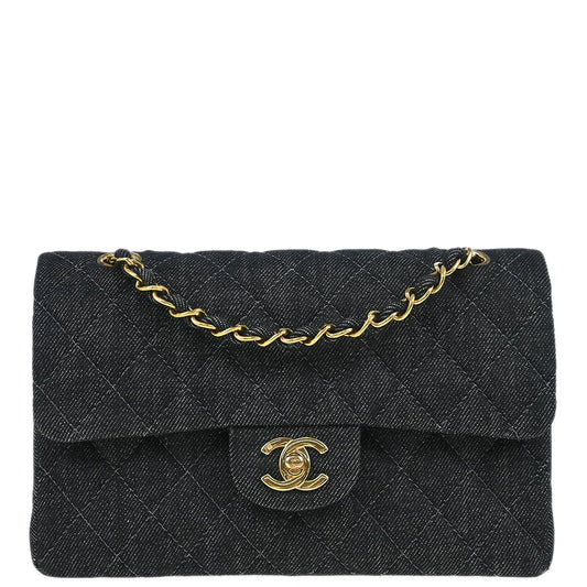 Chanel 1997-1999 Indigo Denim Small Classic Double Flap Shoulder Bag