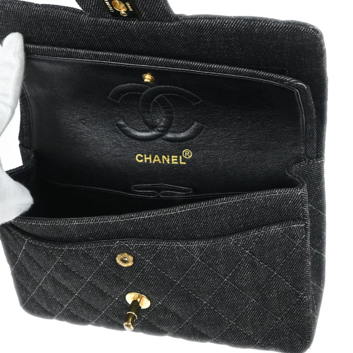 Chanel 1997-1999 Indigo Denim Small Classic Double Flap Shoulder Bag