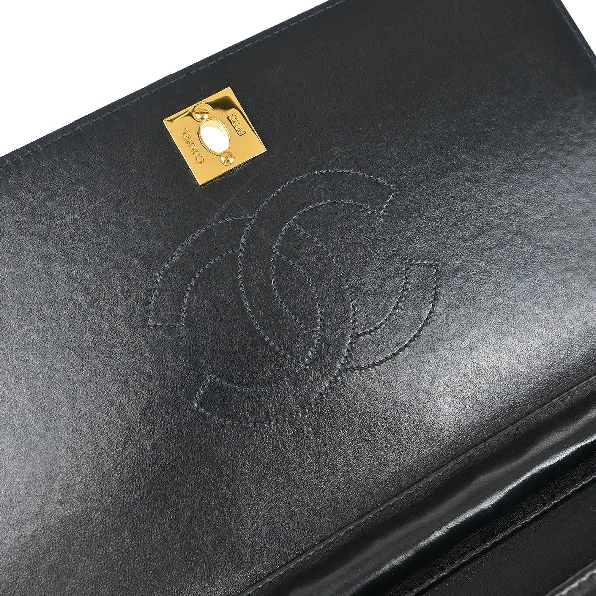 Chanel 2001-2003 Black Lambskin Turnlock Small Full Flap Shoulder Bag