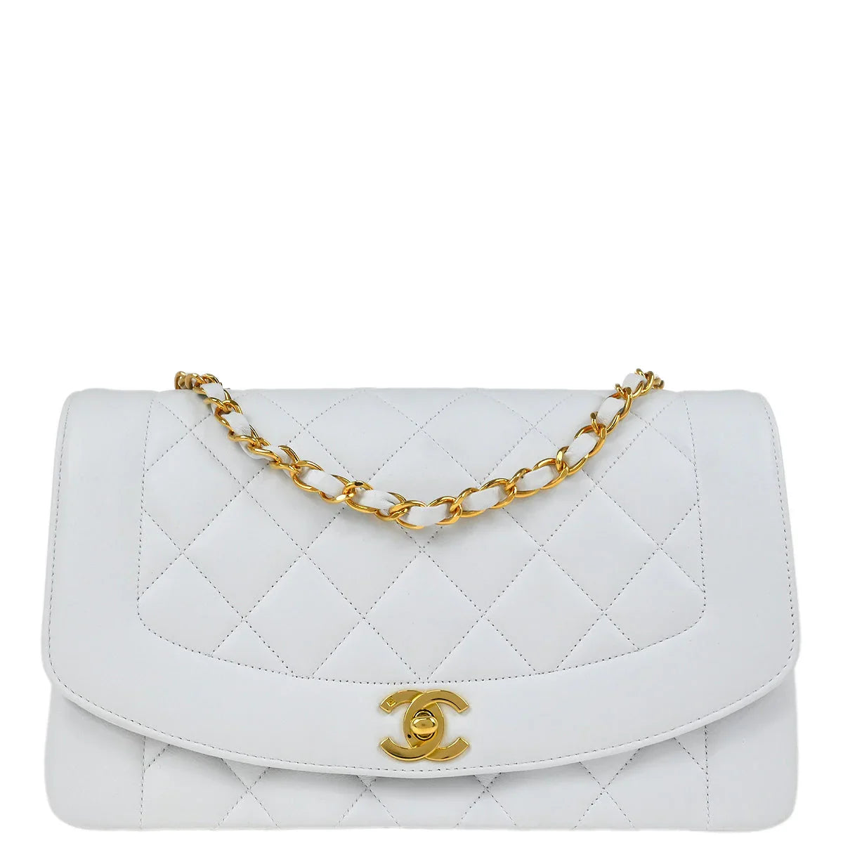 Chanel * 1994-1996 White Lambskin Medium Diana Shoulder Bag