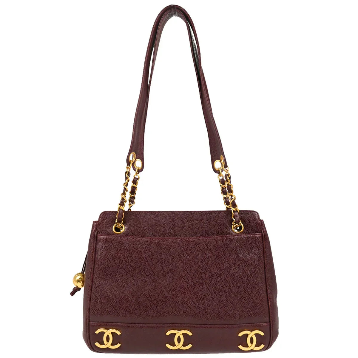 Chanel 1994-1996 Bordeaux Caviar Triple CC Shoulder Tote Bag