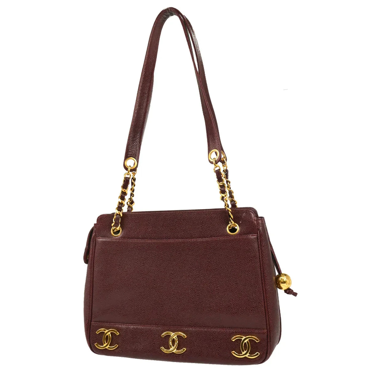 Chanel 1994-1996 Bordeaux Caviar Triple CC Shoulder Tote Bag