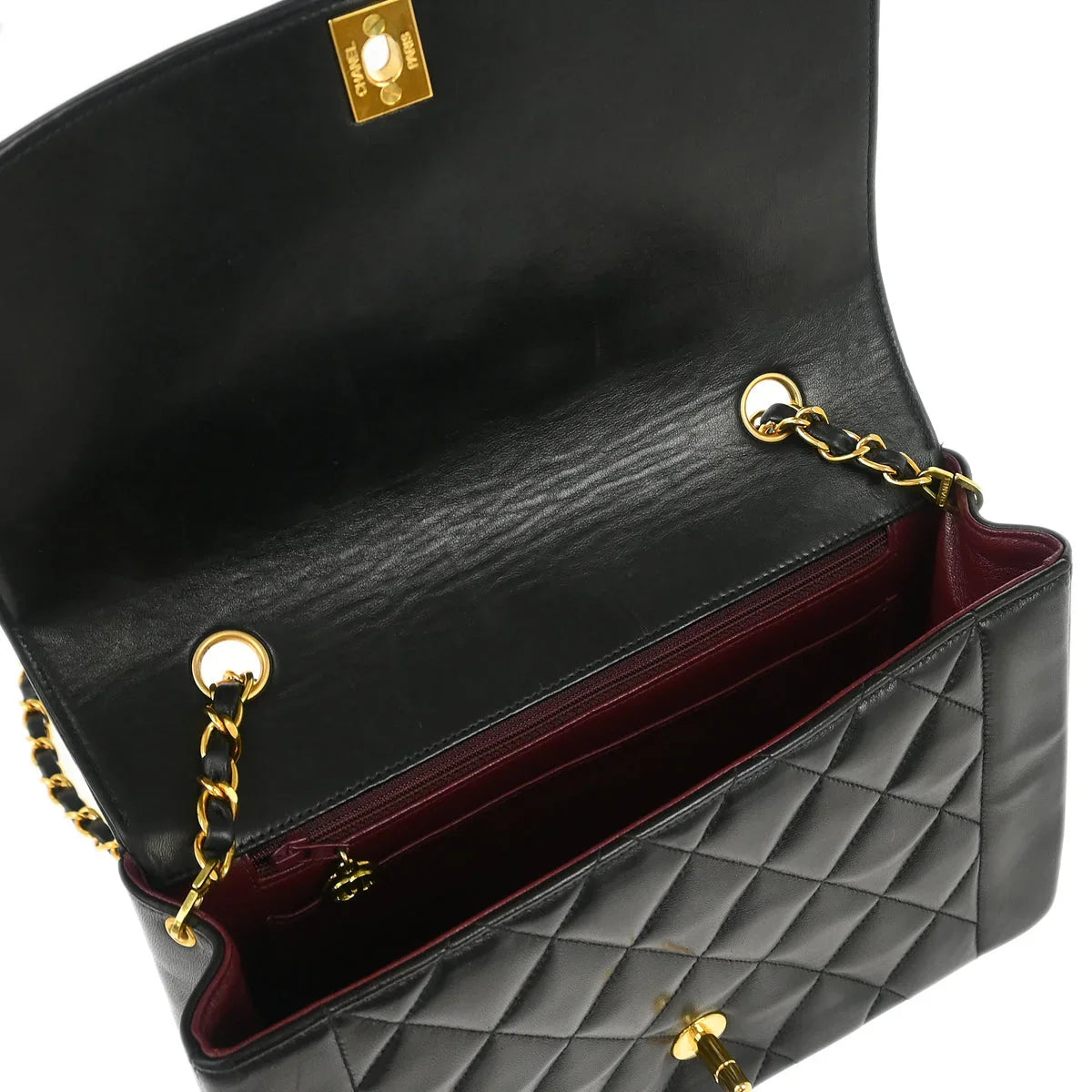 Chanel 1994-1996 Black Lambskin Medium Diana Shoulder Bag