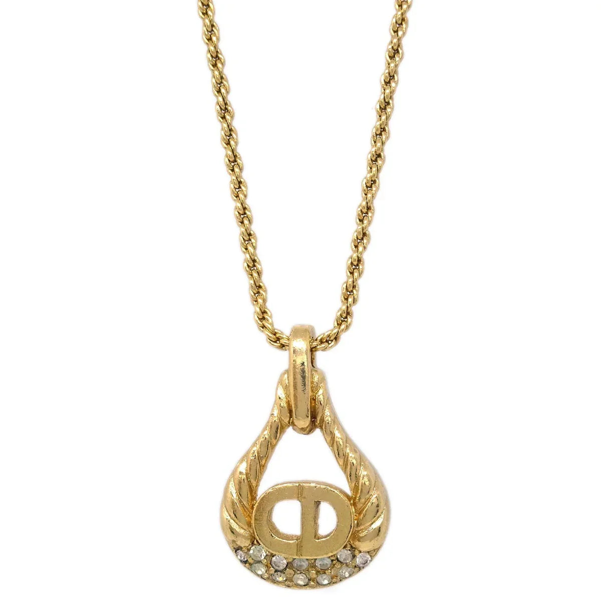 Christian Dior Necklace Pendant Gold Rhinestone
