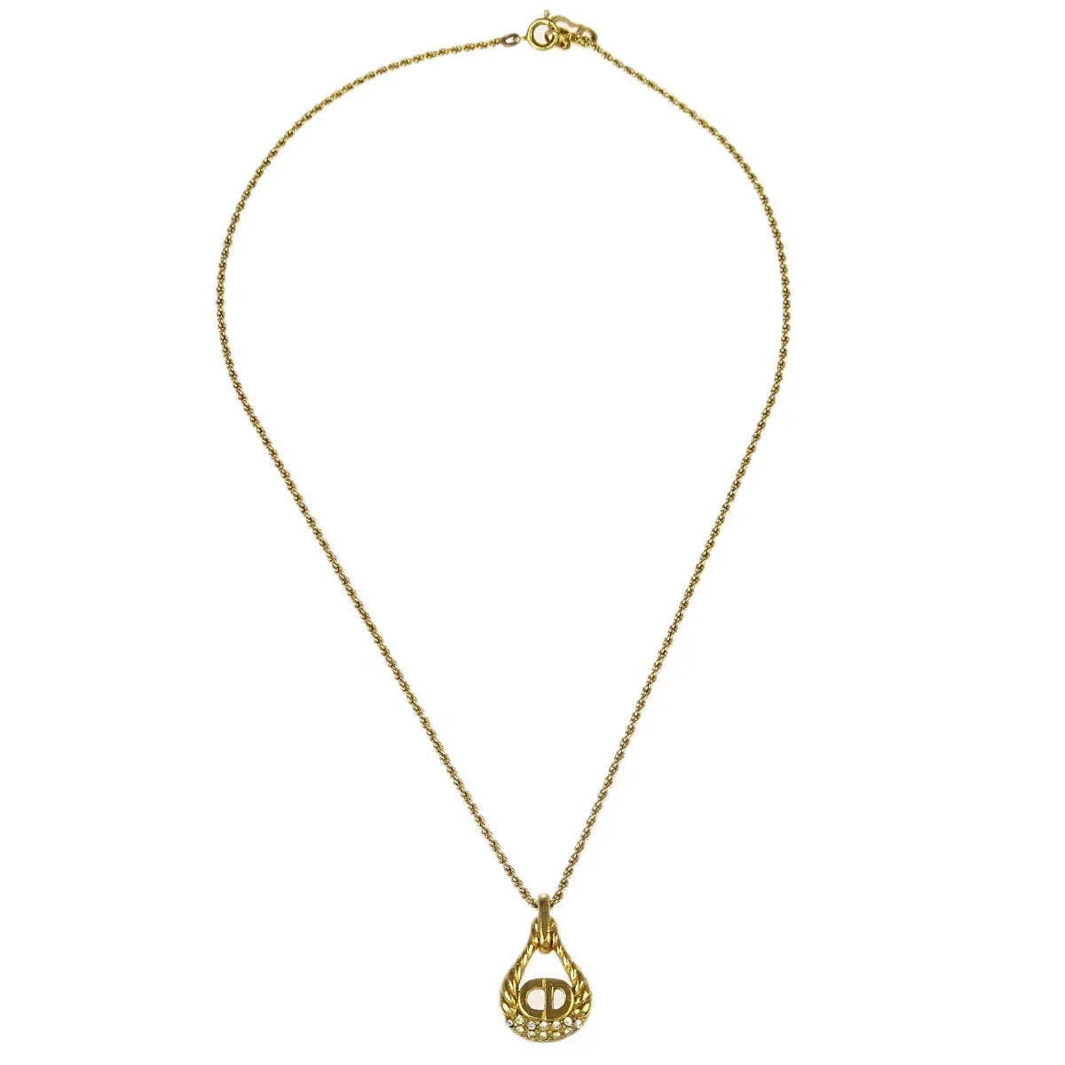 Christian Dior Necklace Pendant Gold Rhinestone