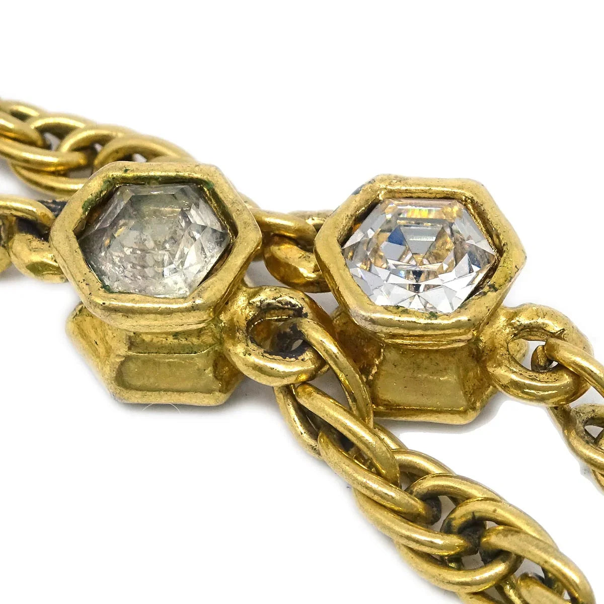 Chanel Gold CC Chain Pendant Necklace Rhinestone