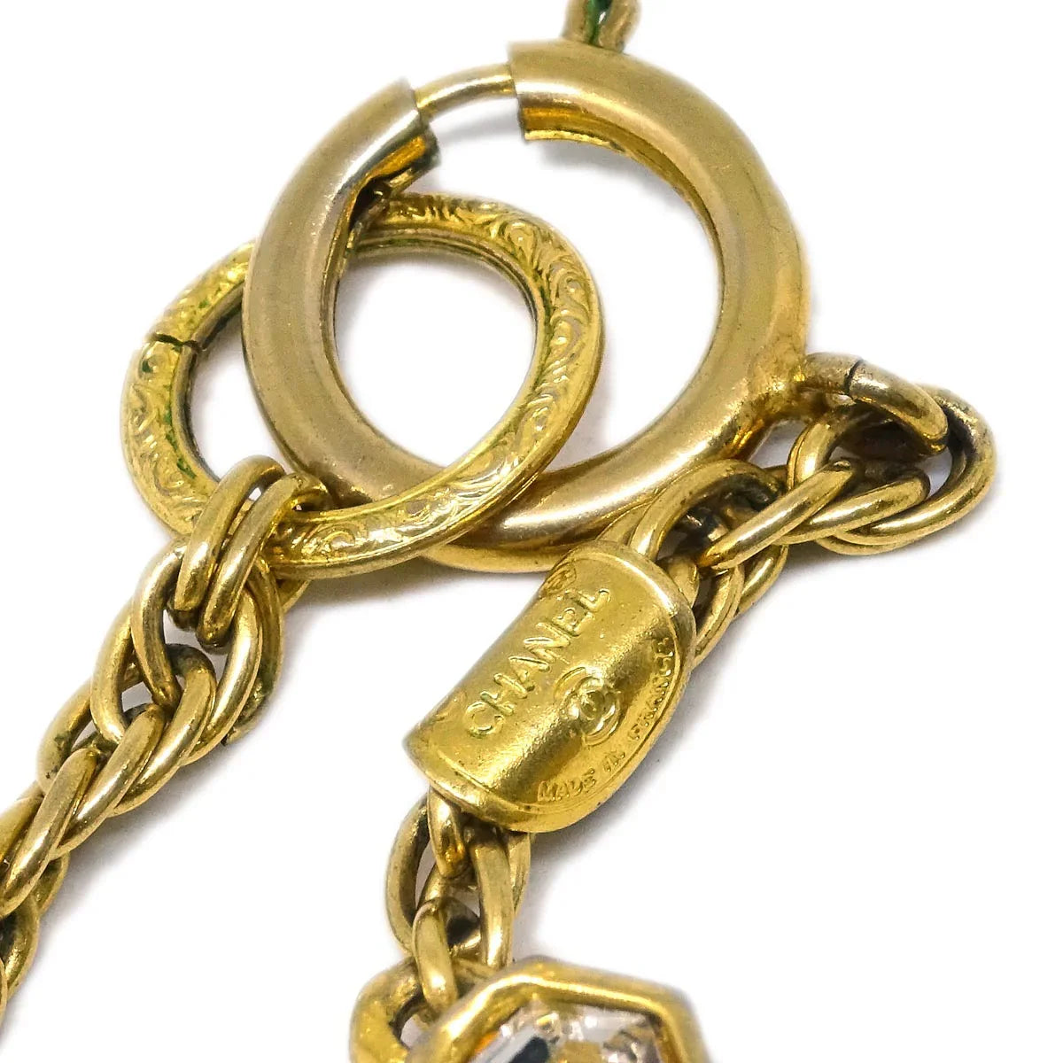 Chanel Gold CC Chain Pendant Necklace Rhinestone
