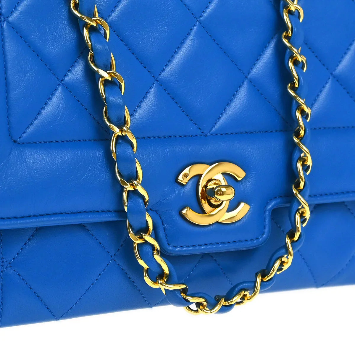 Chanel 1989-1991 Blue Lambskin Shoulder Bag